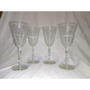 Libbey Rock Sharpe Halifax /floral blossoms pattern water glasses, set of 4